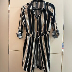Trovare Women's Black & White Striped Casual Dress Long Sleeve Size XL ( M/L